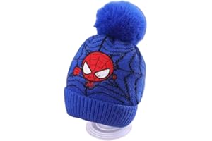 OMEIU Store Kids Spider Man Elsa Winter Beanie Hat Scarf for 2-10 Years Old Boys Girls.Outdoor Warm Fleece Lined Thermal Knit Fluffy Pom