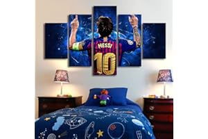 DAFFG Bilder 5 Teilig Leinwandbilder Bild Auf Leinwand Vlies Wandbild Kunstdruck Wanddeko Wand Wohnzimmer Wanddekoration Deko - Fußball Messi Weltmeisterschaft 200X 100 cm