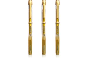LTTEEA 3Pcs Gold Pens Metallic for Writing Gold Gel Ink 1.0mm Fine Tip Pen for Black Paper Highlighter Ink Rollerball Pens for Artists Colouring Drawing Writing Sketching