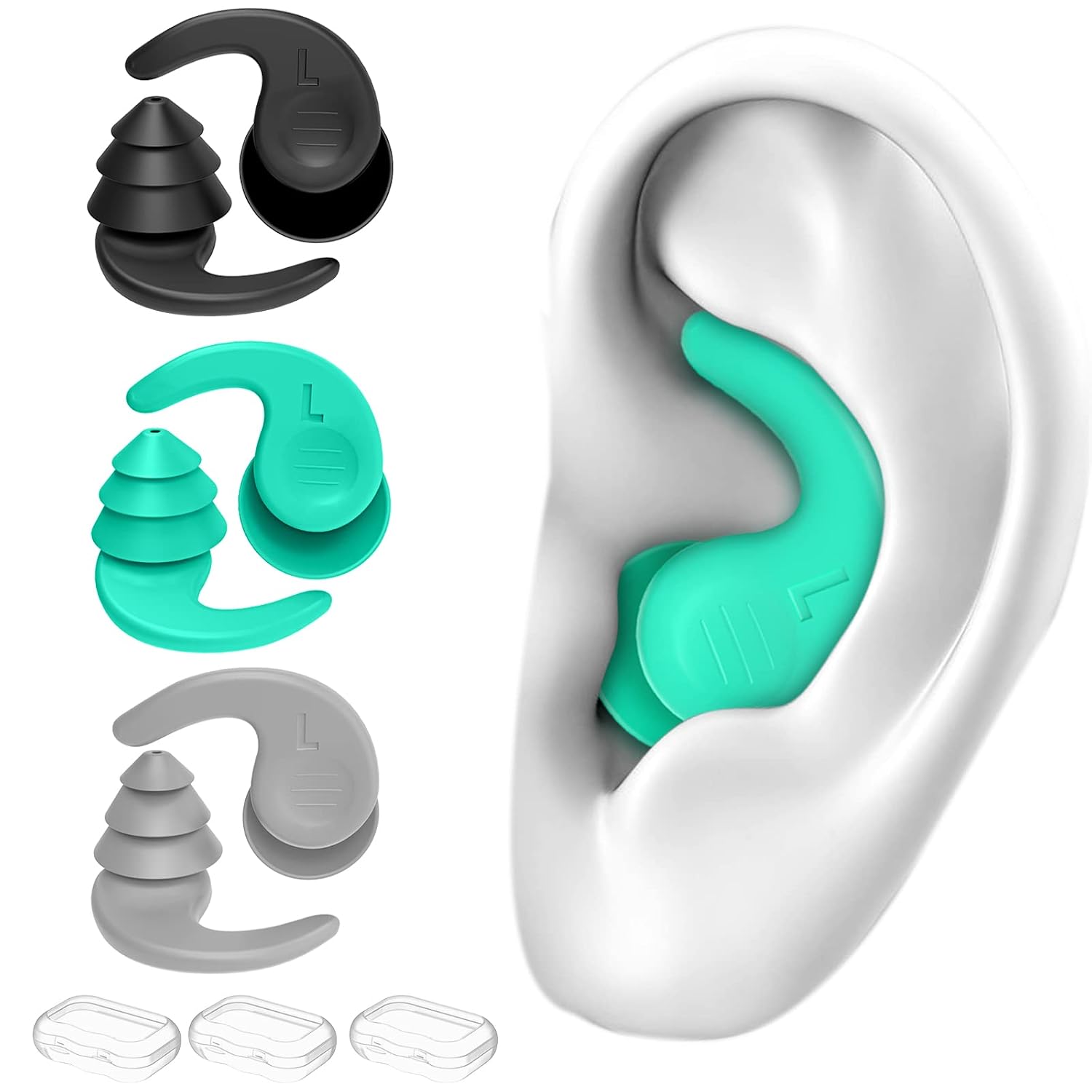 Tappi per Le Orecchie per Nuoto, Tappi per Le orecchie Impermeabili Riutilizzabili in Silicone Aggiornati con Riduzione del Rumore Adatti per Attività Impermeabili e a Prova di Rumore (3 paia)