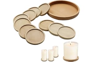 CATELL 11 Piezas Bandeja Redonda de Madera para Velas Platos de Candelabros Bandeja de Velas Vintage Bandeja Madera Redonda Decorativa para Bodas Hogares Spas Cafeterías (1 Pieza 9 cm, 10 Piezas 4 cm)