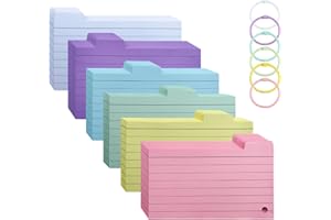 Lifuncren 300PCS Fiche Bristol, Fiches Bristol 7,6 x 12,7 cm, 6 Couleurs Flash Cards Perforées avec 6 Anneaux de Liant, Cartes de Révision Flashcards pour Prise de Notes L’éCole Maison (001)