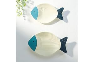 BGJJGT Juego de 2 decoración de pared de peces de madera, decoración de pared costera para colgar, arte náutico costero para el hogar, casa del lago o baño oceánico (azul y beige)