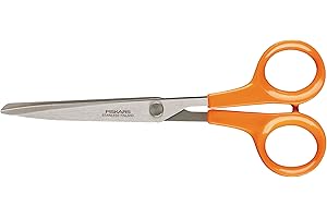 Fiskars Ciseaux multi-usages, Longueur totale: 17 cm, Pour droitiers et gauchers, Lames en acier inoxydable/Poignées en plastique, Orange, Classic, 1005150