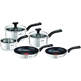Tefal Comfort Max 5-Piece Stainless Steel Pots & Pan Set: Durable Cookware for Healthy Cooking, Induction Compatible, with St