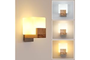 DELIPOP Applique Murale Intérieure Bois, 5W 3 Températures de Couleur, 3000K/4500K/6500K Moderne Lampe Murale en Verre, G9 Luminaire Mural Intérieure pour Chambre Salon Couloir Escalier