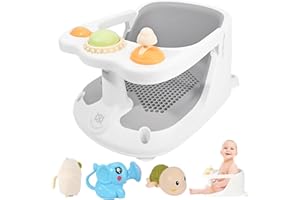 Bebamour Siège de bain bébé 6 mois+ enfant baignoire antidérapante siège de bain bébé avec jouets, Gris Nouveau