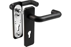 GEDOTEC Placa corta para puerta de protección contra incendios, juego de manilla de puerta negro mate FI10027, cilindro PZ, juego de manillas para puertas de protección contra incendios, 1 juego