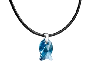 butterfly Mädchen Leder-Halskette Swarovski Elements Fisch hell-blau längen-verstellbar Geschenkverpackung Kinder Geschenk Schmuck