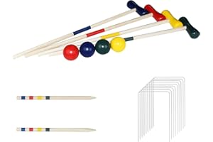 Froadp Croquet Jeu de Croquet avec Balles de Chauves-Souris Portes et Bâtons en pin Robuste Jeu de Croquet Amusant en Plein air pour 4 Joueurs dans Le Jardin Pelouse Camping Plage en Plein air