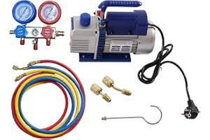 2,5 CFM 180 W vakuumpump 1-stegs 5 Pa för bil- och delade | Högvakuumpump med manometer-set, tyst och överhettningsskydd, gjutjärn, lämplig för R32, R410A, R134a, R290, klimatan
