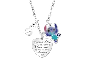 Tibond Inspirational Letter Necklace Sometimes You Forget You're Awesome for Girls Boys Women, Charm Initial A-Z Gifts for Best Friend Sister Brother Niece Daughter Christmas Birthday Gifts