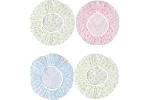 ILLUVA 4 Pezzi Cuffia Doccia Riutilizzabile Impermeabile Cuffia da Bagno Elastica Grande Shower Caps, Capelli Protezione per Donna Doccia Spa Salon Bagno Uso Domestico