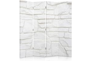 ‎FEEBY FRAMES Feeby Paravent Ziegel Mauerwerk 145x180 cm 4 Teilig Modern Design beidseitig Wandschirme Foto Trennwand Raumtrenner Sichtschutz Spanische Wand auf Leinwand Bedruckt Architektur Wand Stein Weiß
