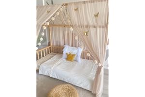 Baby Fancyroom Ciel de lit de Maison, décoration pour Chambre d'enfant, lit d'enfant, baldaquin, Guirlande de Pompons en Tulle de qualité supérieure (Beige, 380cm, +5 Papillons Dores)