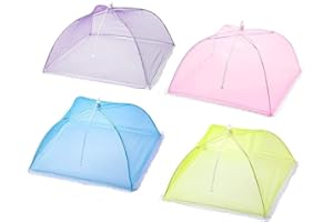 Atoke 4 Pack Colored Mesh Food Cover Tents,Pop-Up Food Cover Net for Outdoors, Screen Tents, Parties Picnics, Camping BBQs, Reusable and Collapsiblee,17 Inches
