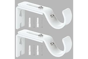 XINSUO® Staffa Palo per Tende,2 pz Regolabili Staffe Asta Tende Singole, Supporto Staffa Tende in Metallo,Staffa da Parete Gancio per Tende,Compatibile con diametri fino a 20mm-25mm（Bianco）