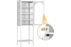 ‎SUPEER SUPEER Hoch Sideboard Vitrinenschrank Metall mit 2 Glastüren und 3 Höhenverstellbaren Fachböden,Wohnzimmerschrank mit 1 Ablage,Mehrzweckschränke Metall & Glass H160 x W80 x D35 cm（weiß）