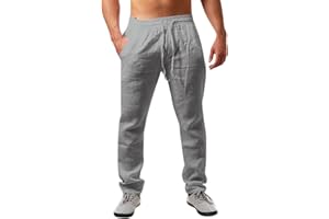 Runcati Męskie lniane spodnie jednokolorowe, długie, lekkie spodnie letnie, luźny krój, spodnie rekreacyjne ze ściągaczem, na urlop, plażę, na co dzień