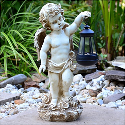 Gartenengel Grabengel 38cm mit Solar LED-Beleuchtung aus Kunstharz wetterfest Engel - 3