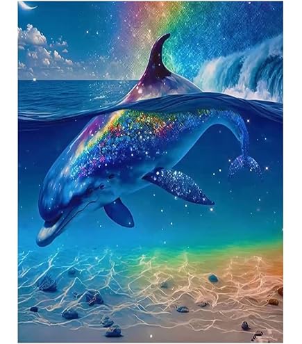 Shegzhuc Diamond Painting Paesaggio Mare 50x40 cm 5D Delfini Tartarughe Cavalluccio Marino Punto Croce Kit da Ricamare Bambini