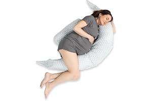 KOALA BABYCARE Cojin Lactancia Bebe y Almohada Embarazada para Dormir XXL - Cojin Embarazada Multifuncion Funda Intercambiable 100% Algodón Desenfundable y Lavable (Estrella-Gris, XXL 2 in 1)