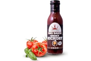 ‎POPPAMIES Poppamies BBQ Smoky Hickory - American Style Smoky Barbecue-Sauce ohne Zusatzstoffe, ideal für Burger und Rippchen - Schärfe: 0/10-410g