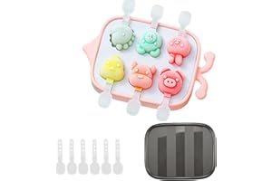 milaosk Stampi per Gelato per Bambini Silicone per Ghiaccioli, Mini Stampi per Gelato per Ghiaccioli Stampo per Ghiaccioli Senza BPA a Forma di Animale con Coperchio e 6 Bastoncini per Bambini(Rosa)
