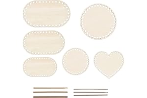 LWLWA 6-Teiliges Set Holzboden zum Häkeln, Taschenboden zum Häkeln mit Häkelnadelwerkzeug, Drei Formen Korbboden zum Häkeln (Rund/Oval/Herzförmig), für Heimdekoration und Flechtkörbe mit Holzboden