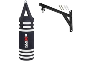 MAXX PRO BOXING GEAR Maxx Black White Kids Punch Bag Set - Junior Boxing Punching Bag with Bracket Hook and 6oz or 8oz Gloves