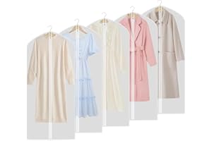 CIOKIT Garment Bags - 5 Pcs Clothes Covers, Dustproof Suit Bag Covers Waterproof Moth Proof Coat Bag with Zip, Translucent Dress Cover Anti-Mite Breathable Protector for Wardrobe Storage and Travel 60x160cm