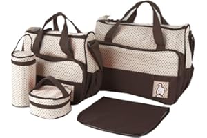 YIFAA 5pcs Sacs à Langer pour bébé, Multifonctionnel Sacs à Couches Enfant Sacs de Voyage (Marron)
