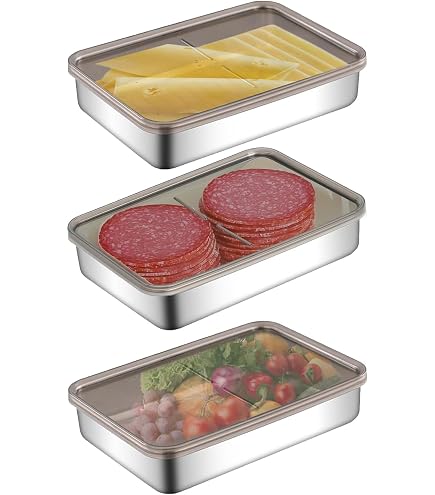 2pcs Aufschnittboxen für Kühlschrank, Frischhaltedosen mit Deckel, Aufschnittbox Fresh, 304 Edelstahl luftdicht für Aufschnitt Käsereier Kühlschrank-Organizer Behälter mit Deckel Spülmaschinenfest Küche, Haushalt & Wohnen