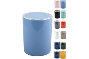 MSV Salle de Bains Série Aspen Design Poubelle Salle de Bains Poubelle à pédale Poubelle Push à Couvercle basculant Récipient à ordures à Couvercle oscillant 6 litres (ØxH): Approx. 18,5 x 26 cm Bleu