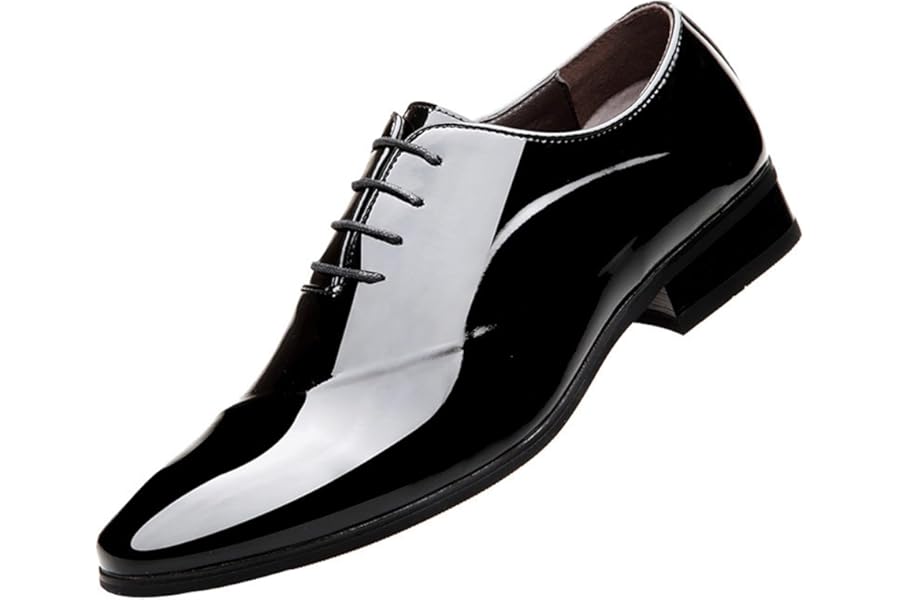 Men's Black Lace Shoes Patent Leather Shoes Breathable Casual Work Non-Slip Leather Leisure Oxford Elegant Monkstrap