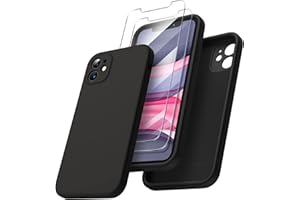 ORNARTO für iPhone 11 Hülle mit 2 x Schutzfolie flüssigem Silikon Gel Rubber Case [Eckige Kante] [Rundumschutz] stoßfeste Handyhülle für iPhone 11 Schwarz