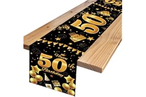 KILLIAN'S STORE Tischläufer 50. Geburtstag Männer Frauen 50 Jahre Geburtstag Deko Schwarz Gold Happy 50th Birthday Tischdeko für Tischdecke Jahrestag Geburtstag Party Dekoration