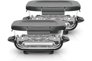 Ninja CRISPi 2 boites en verre sous vide TempWare plats 1,4 L avec couvercles à pression, bols de friteuse sans huile pour préparer, cuire et stocker, couvercles sans bisphénol A XSKLIDPLT2EUUK