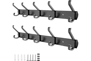 Galerie SV Kleiderhaken Wand, 2 Stück Garderobenhaken mit 5 Haken, Kleiderhaken Metall, Hakenleiste Garderobe für Schlafzimmer Bad Küche Garderobe Garderobenleiste Wandgarderobe (Schwarz)