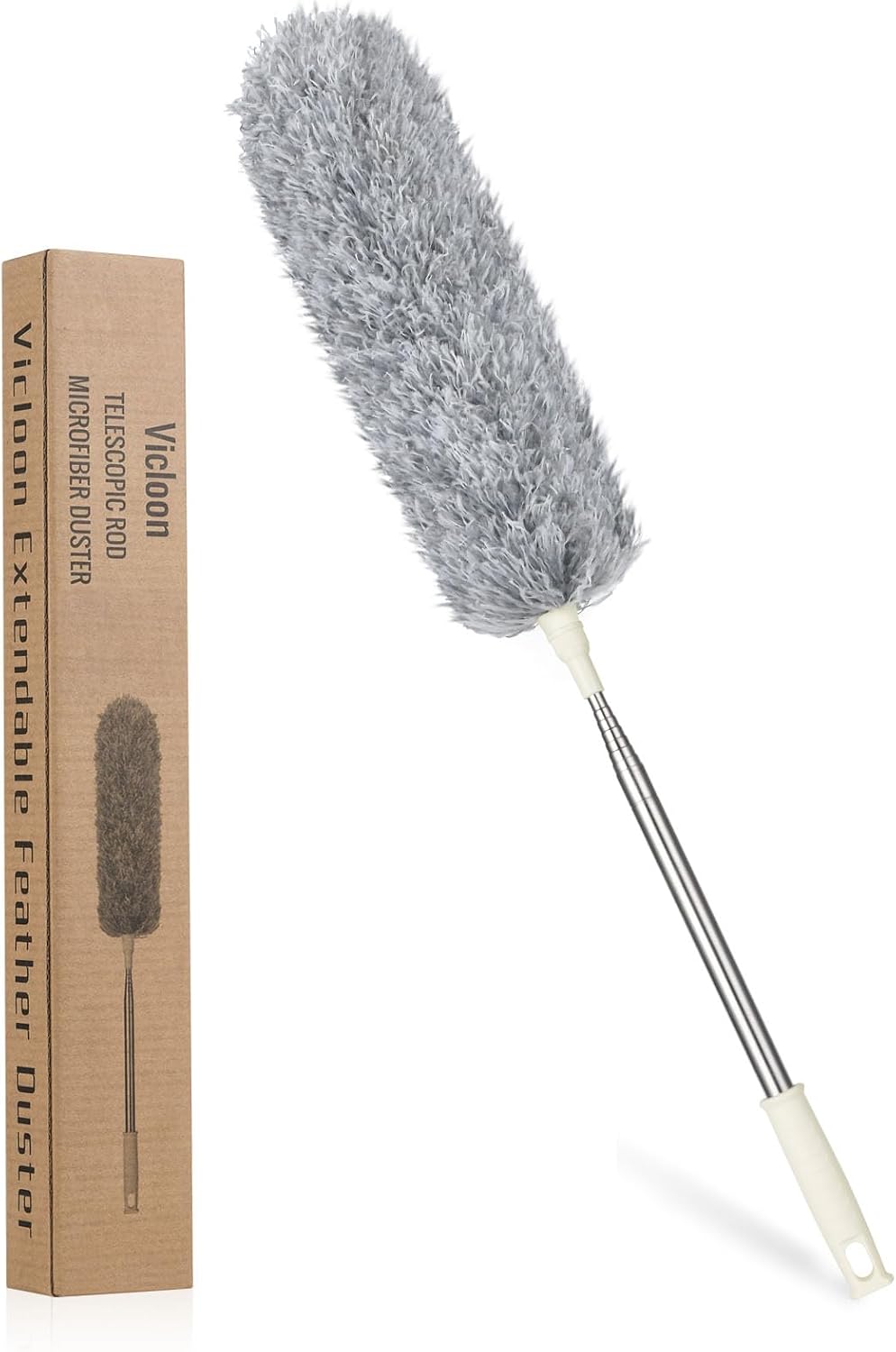 Vicloon Plumero de Limpieza, Plumero telescópico de 71cm-243cm, Microfibra, Gris, Plumero con 2 en 1 Ranuras Cepillo de Limpieza, Atrapa y Bloquea el Polvo,para Ventanas Persianas Muebles Coches