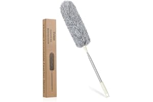 Vicloon Plumero de Limpieza, Plumero telescópico de 71cm-243cm, Microfibra, Gris, Plumero con 2 en 1 Ranuras Cepillo de Limpieza, Atrapa y Bloquea el Polvo,para Ventanas Persianas Muebles Coches