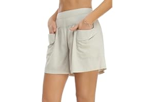 WUDODO Damen Baumwolle Shorts Gummiband Hotpants Sommer Weite Kurze Hosen Freizeit Sommershorts mit Taschen