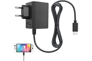 DONOONIS Chargeur Rapide 15V 2,6A, Compatible avec Nintendo Switch, Smartphones, Tablettes et Ordinateurs Portables, USB Type C, Noir