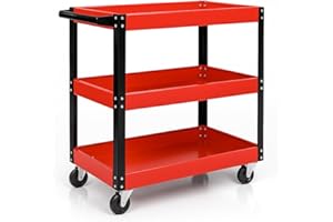 T-LOVENDO.ES Carro de Herramientas con Ruedas vacío Carro de Taller mecánico para Herramientas con 3 Bandejas de Almacenamiento y Asa Lateral para Garaje Mecánico Hogar. 70 x 35 x 76 cm