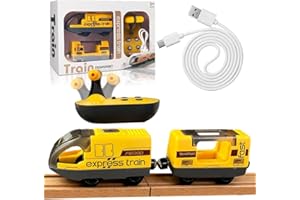 FOUVIN Elektrisches Zugspielzeug für Holzschienen, Eisenbahn Kinder Elektrisch, Elektrische lok mit Fernbedienung, Batteriebetriebener Lokomotivzug, Motorisierter mit 4 Sound- und Lichteffekten, für Kinder