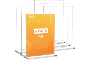 Lifewit 6-pack A4 skylthållare i akryl, genomskinlig vertikal dubbelsidig ställning, fotoram i plast, pappersdisplay för reception, kontor, butik, restaurang, hotell