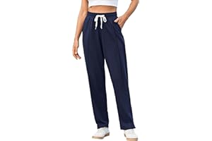 Crewhpo Womens Joggers Cotton Tracksuit Bottoms Straight Leg Sweatpants Lounge Pants Sports Trousers with Pockets Drawstring