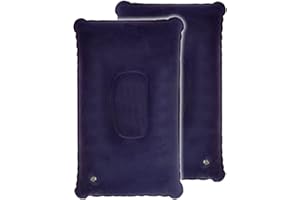 HomeTools.eu® Lot de 2 coussins de voyage, pliables et gonflables, bleu, 38 x 25 cm