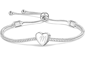 Angelra Bracciale Iniziale da Donna Ragazza Regali, Monogramma A-Z Ciondolo A Forma di Cuore Braccialetto Regolabile Lettera Regalo di Natale Compleanno per Lei Amica Sorella