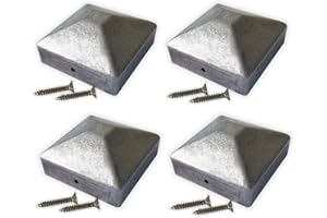 PANOROOF 100mm x 100mm Metal Fence Post Top Cap, Galvanised Steel Pyramid - Pack of 4